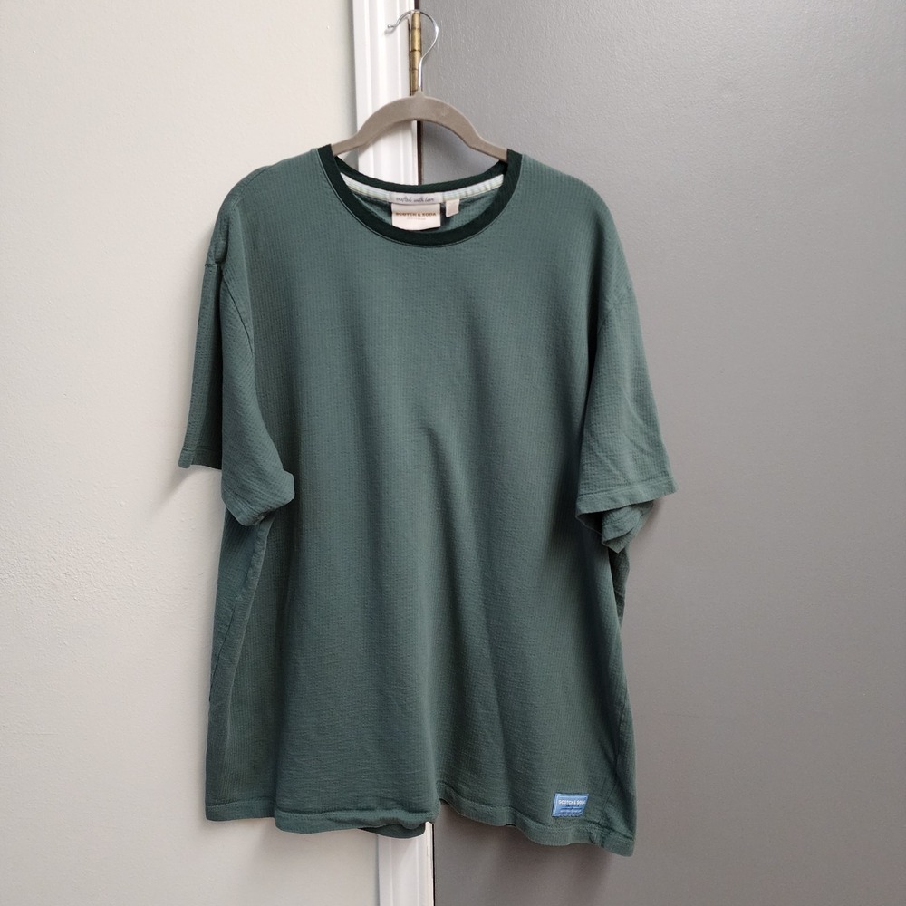 Scotch & Soda Mens XXL Green Waffle Knit T-Shirt Crew Neck Short Sleeve